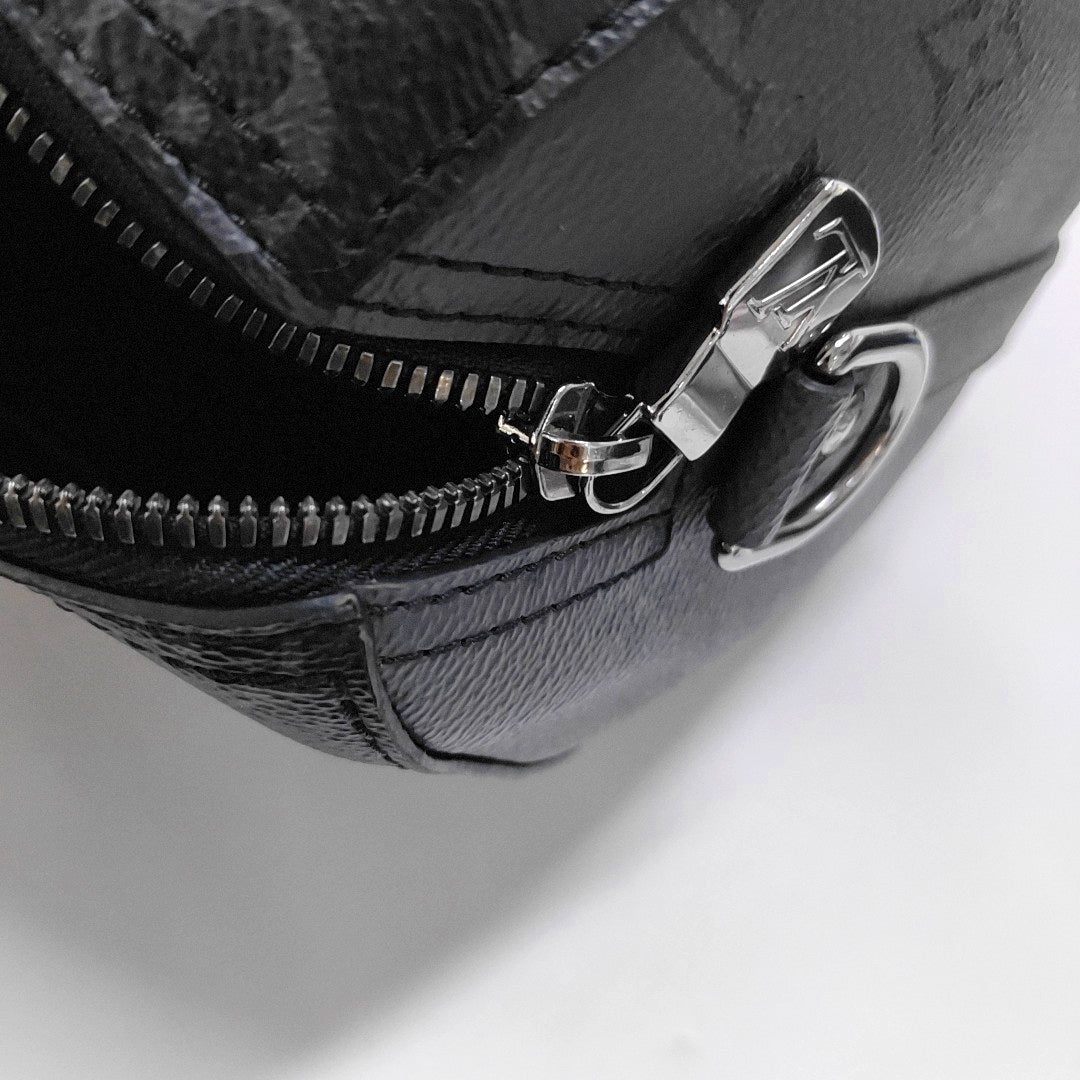 LOUIS VUITTON KEEPALL Black Coated Canvas Monogram Black Samurai Crossbody Bag Shoulder Bag Silver Hardware Removable Strap-(SKU)-965838556