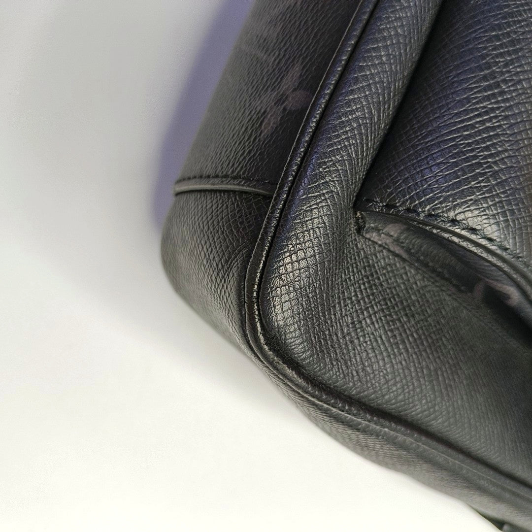 LOUIS VUITTON TAIGARAMA Black Coated Canvas Monogram Tote Shoulder Bag with Silver Hardware-(SKU)-965640486