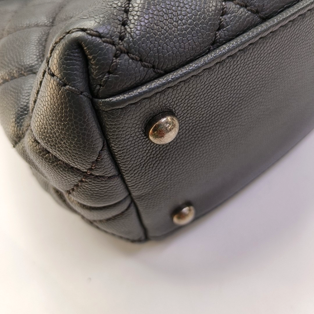 CHANEL COCO HANDLE Large Dark Grey Calfskin Quilted Shoulder Bag Tote Bag Crossbody Ruthenium Hardware 21cm-(SKU)-959419122