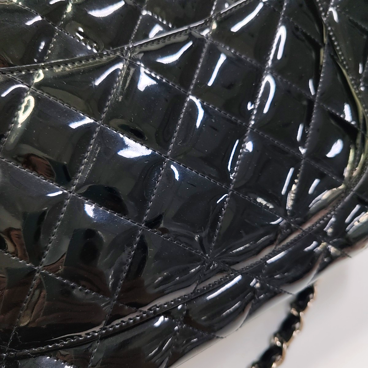 CHANEL CLASSIC FLAP Large Size Black Patent Calfskin Quilted Jumbo Crossbody Bag Shoulder Bag Silver Hardware 13 Opening-(SKU)-954460430