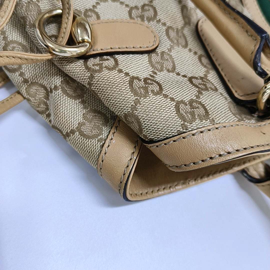 GUCCI Mayfair Khaki Canvas Monogrammed Fringe Handbag Single Shoulder Bag Golden hardware-(SKU)-954107344