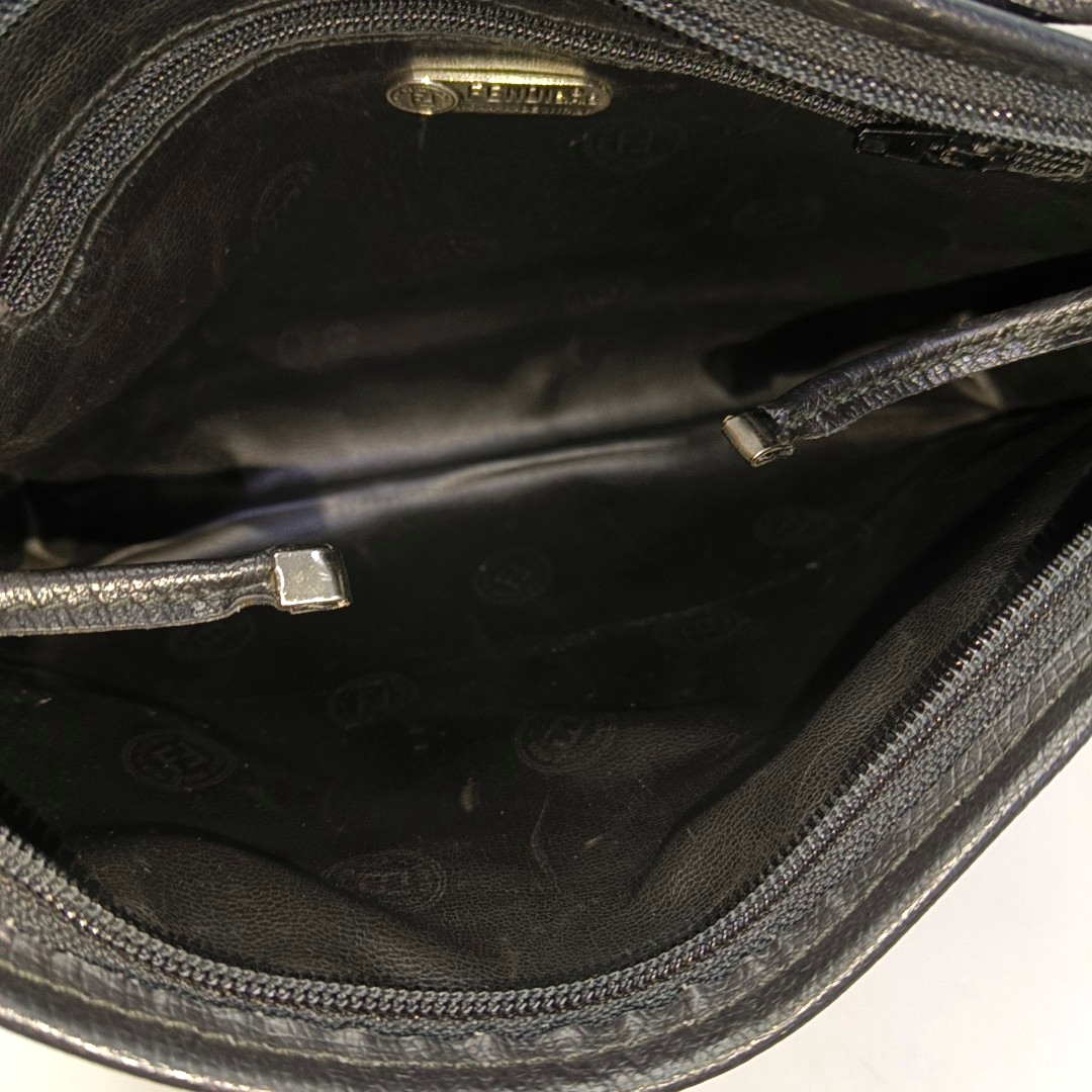 FENDI Black织物双F提花斜挎包 Silver Hardware-(SKU)-946021807