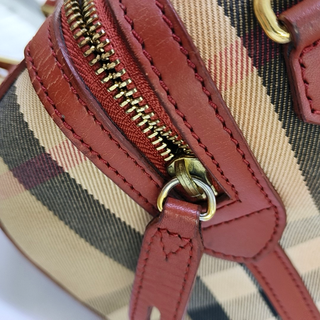 BURBERRY Alchester Red Canvas Handbag Golden hardware-(SKU)-959788155
