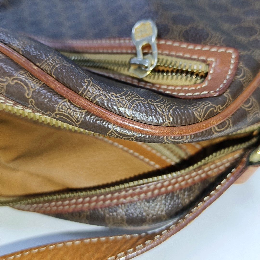 CELINE Brown Coated Canvas Triumph Gate Single Shoulder Crossbody Bag Golden hardware-(SKU)-14339227