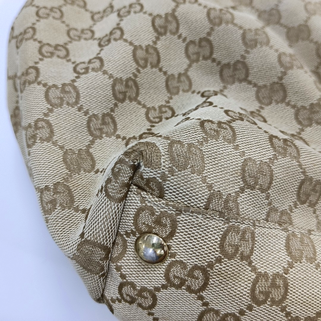 GUCCI Mayfair Khaki Canvas Monogrammed Fringe Handbag Single Shoulder Bag Golden hardware-(SKU)-954107344