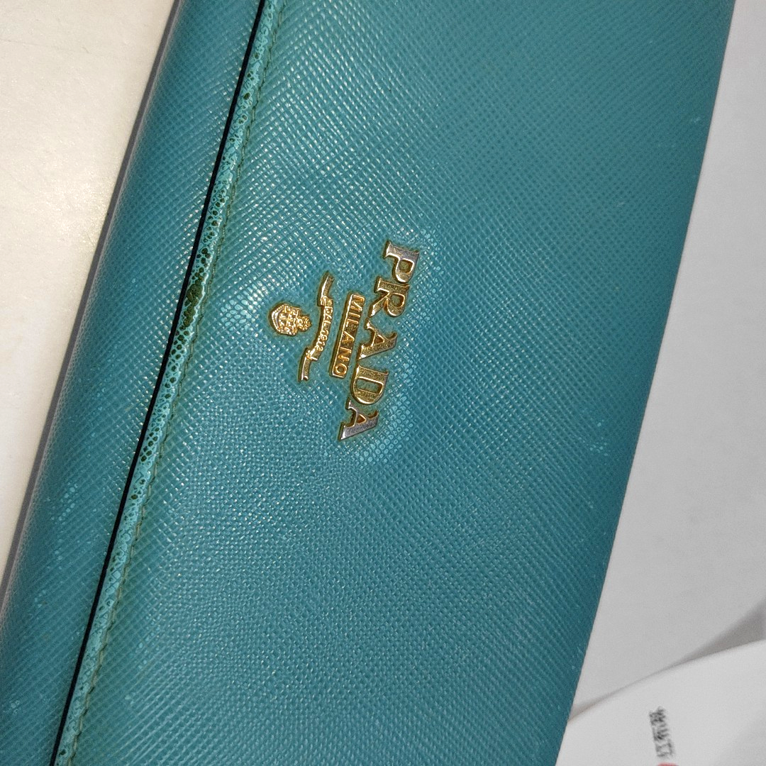 PRADA Fold Wallet浅蓝色皮革徽标,十字纹钱包-(SKU)-942554467