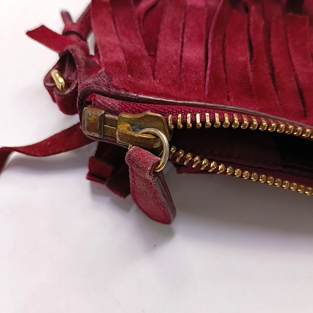 BURBERRY Plum Velvet Leather Fringe Single Shoulder Bag Crossbody Bag Silver Hardware Removable shoulder strap-(SKU)-955725239