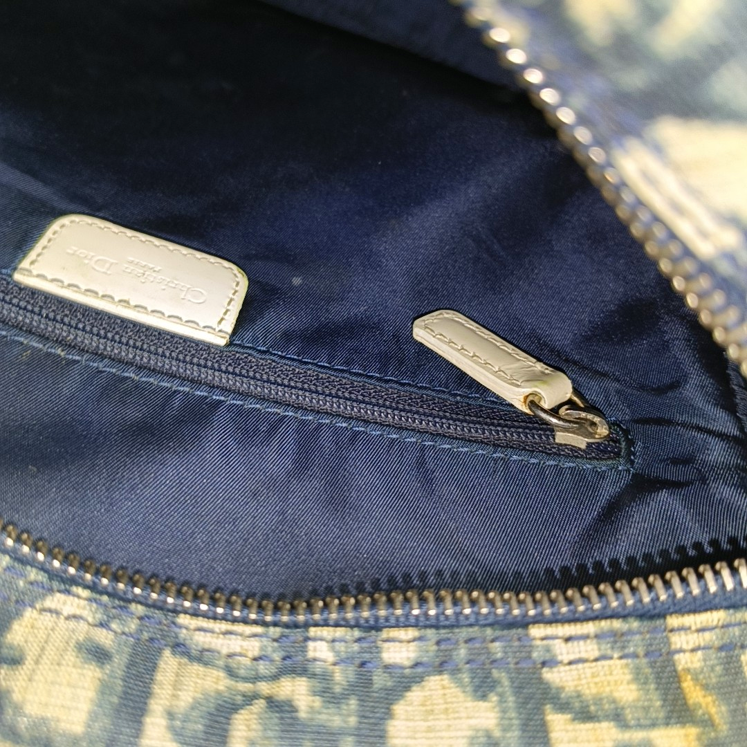 DIOR Dark Blue Coated Canvas Monogram Crossbody Shoulder Bag Silver Hardware-(SKU)-957328406