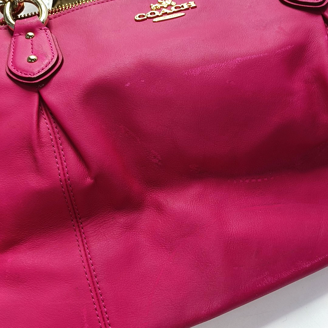 COACH Colette Fuchsia Leather Shoulder Tote Crossbody Bag Golden hardware Removable shoulder strap-(SKU)-931965984