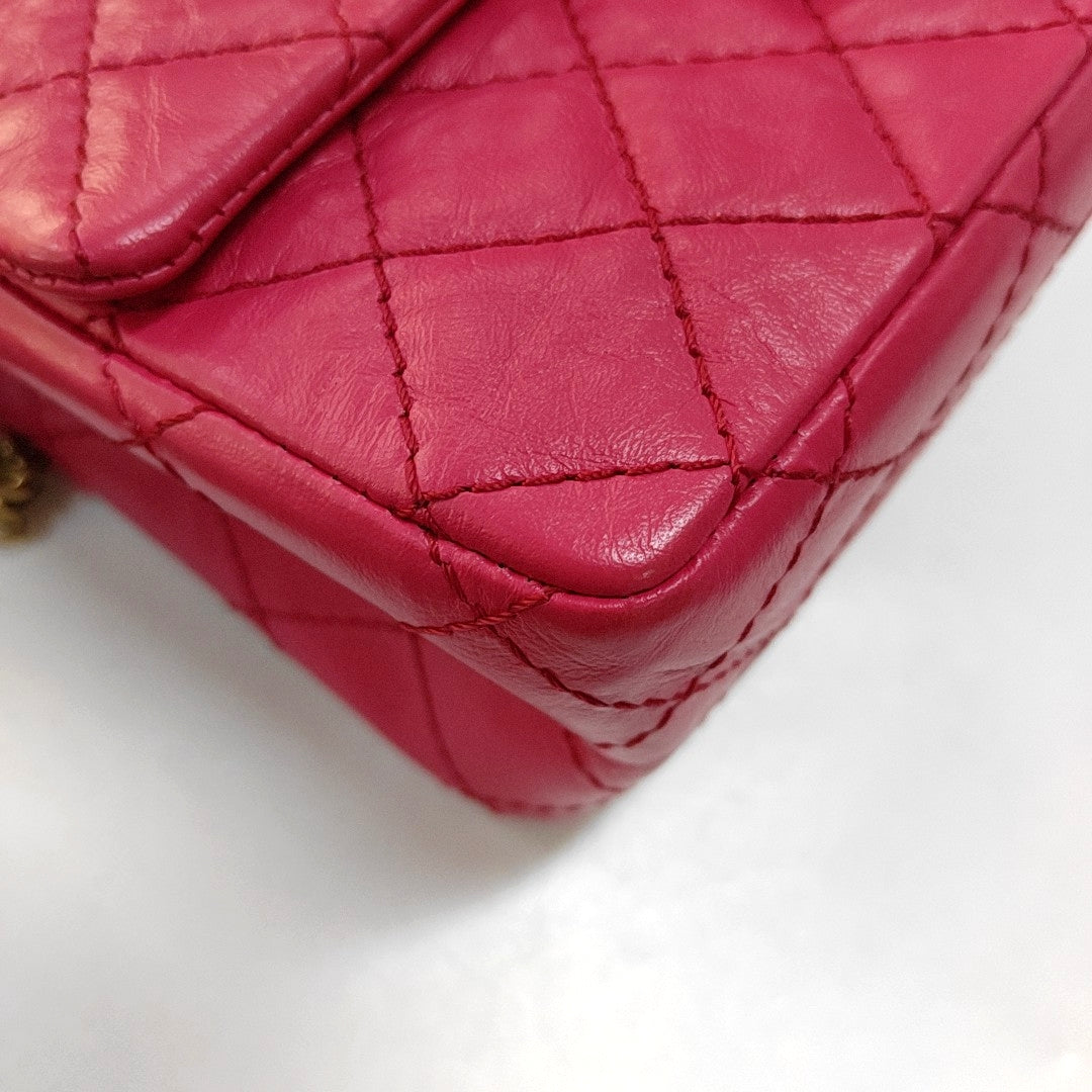 CHANEL 2.55 mini magenta leather quilted diamond pattern crossbody bag shoulder bag gold hardware 30 opening-(SKU)-968192452