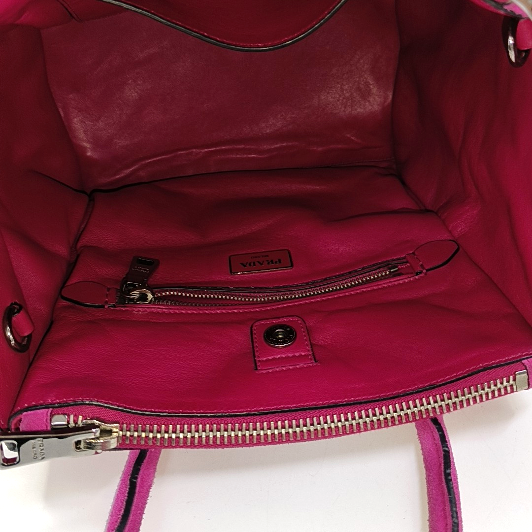 PRADA Pink Suede Logo Single Shoulder Bag Crossbody Tote Silver Hardware Removable shoulder strap-(SKU)-956356987