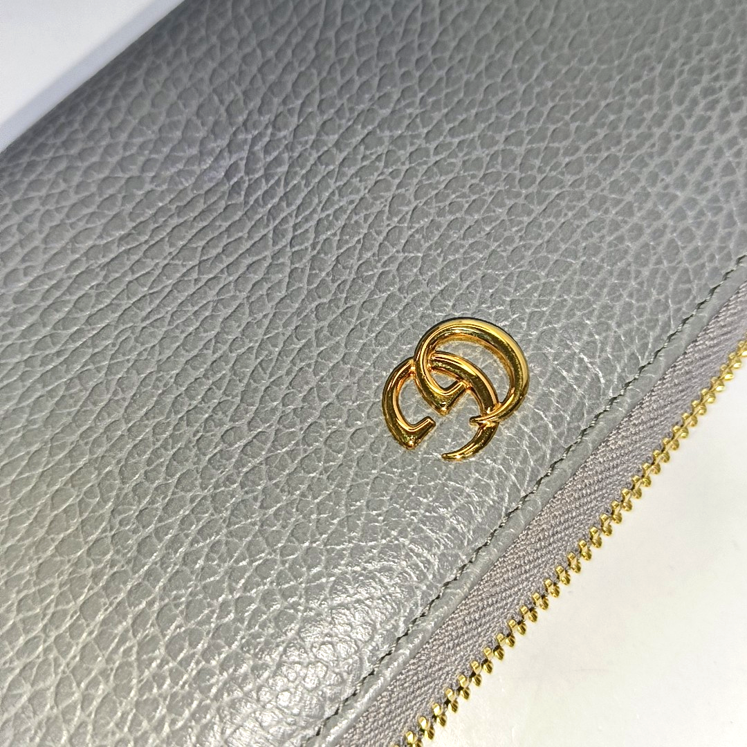 GUCCI GG Marmont Gray Cowhide Wallet Golden hardware-(SKU)-958273194
