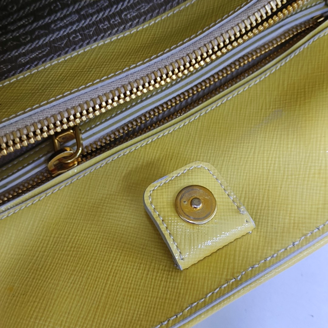 PRADA Promenade Yellow Cowhide Logo Monogram Crossbody Tote Bag Golden hardware Removable shoulder strap-(SKU)-959047479
