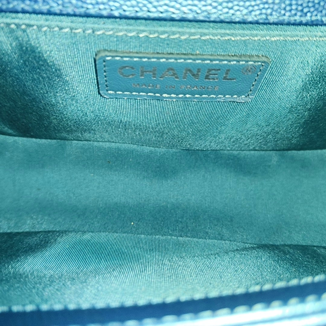 CHANEL BOY CHANEL Blue Quilted Calfskin Monogram Shoulder Bag, Crossbody with Detachable Strap, Ruthenium-Colored Hardware, 24 Clasps-(SKU)-967190890