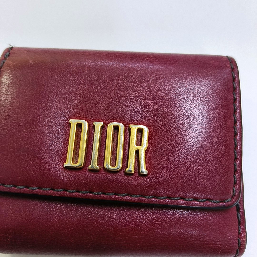 DIOR Burgundy Calfskin Leather Wallet Golden hardware-(SKU)-956370493