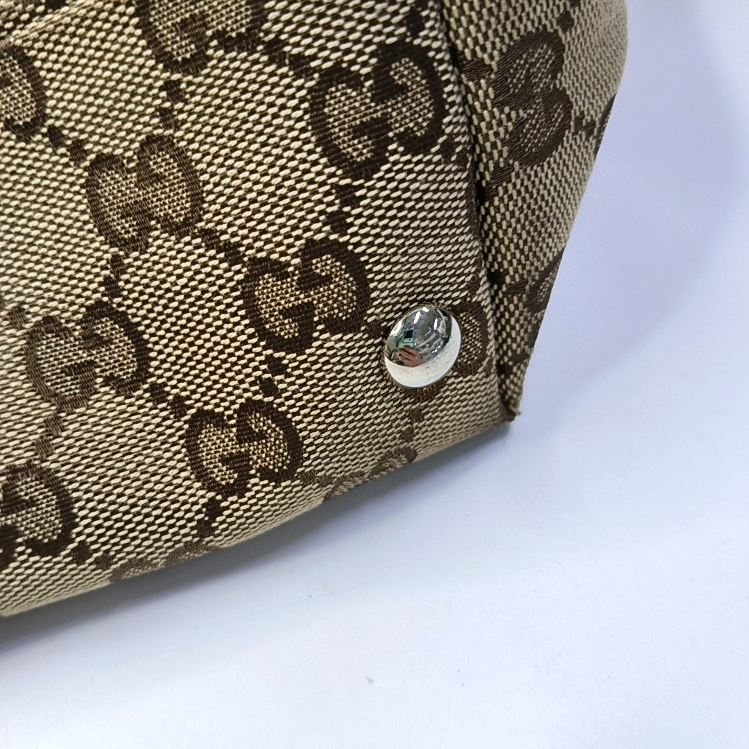 GUCCI Babouska Khaki canvas monogram crossbody bag, handbag Silver Hardware-(SKU)-958404540