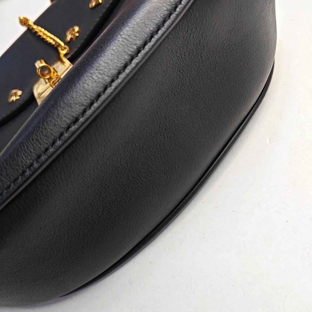Chloé Drew Medium size Black Cowhide Studs Badge Crossbody, Single Shoulder Bag Golden hardware-(SKU)-959919601