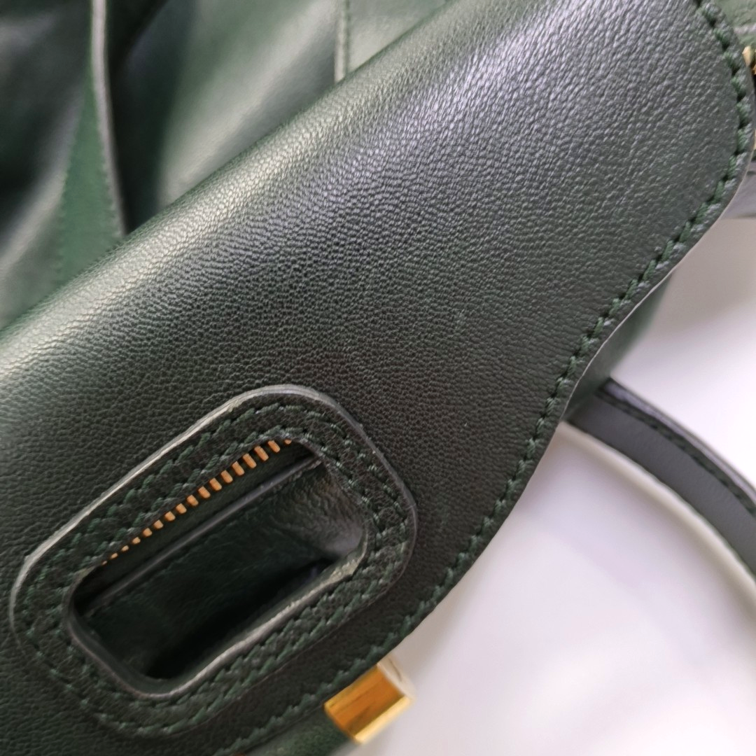 YSL RIVE GAUCHE Dark Green Cowhide Handbag Single Shoulder Bag Crossbody Golden hardware-(SKU)-956521580