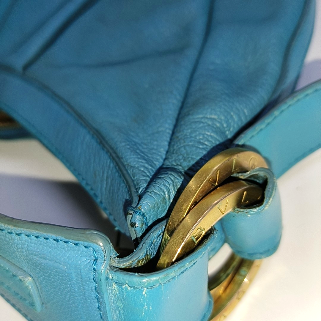 BVLGARI Light Blue Cowhide Single Shoulder Bag Golden hardware-(SKU)-935263487