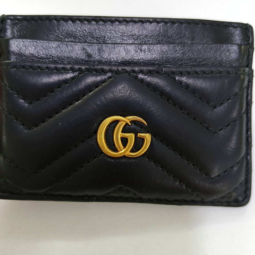 GUCCI GG Marmont Black leather quilted wave-pattern card holder Golden hardware-(SKU)-942018070