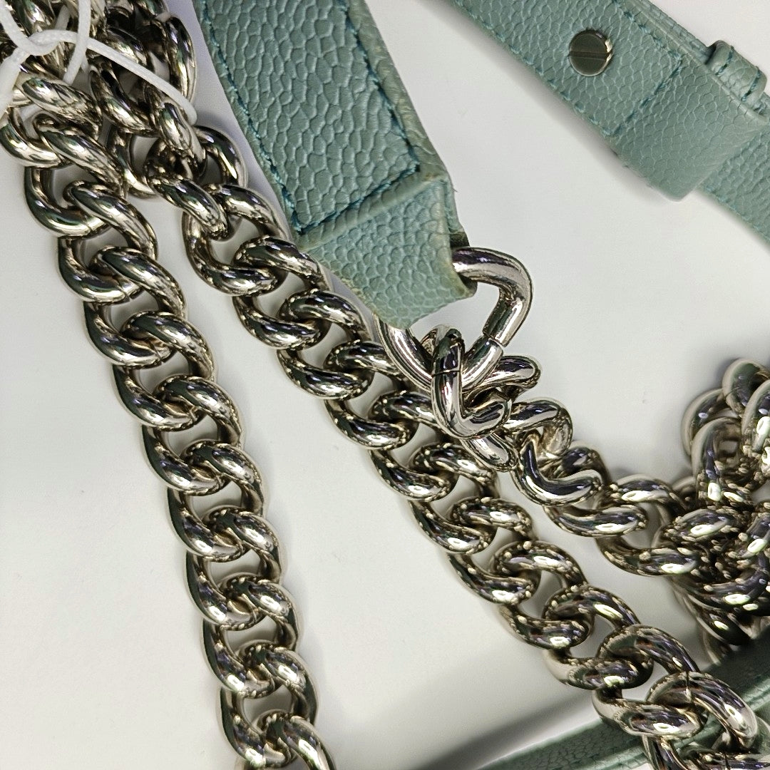 CHANEL BOY CHANEL Medium Green Calfskin Quilted Cannage Single Shoulder Bag, Crossbody Bag with Detachable Strap and Gold/Silver Hardware-(SKU)-969449479