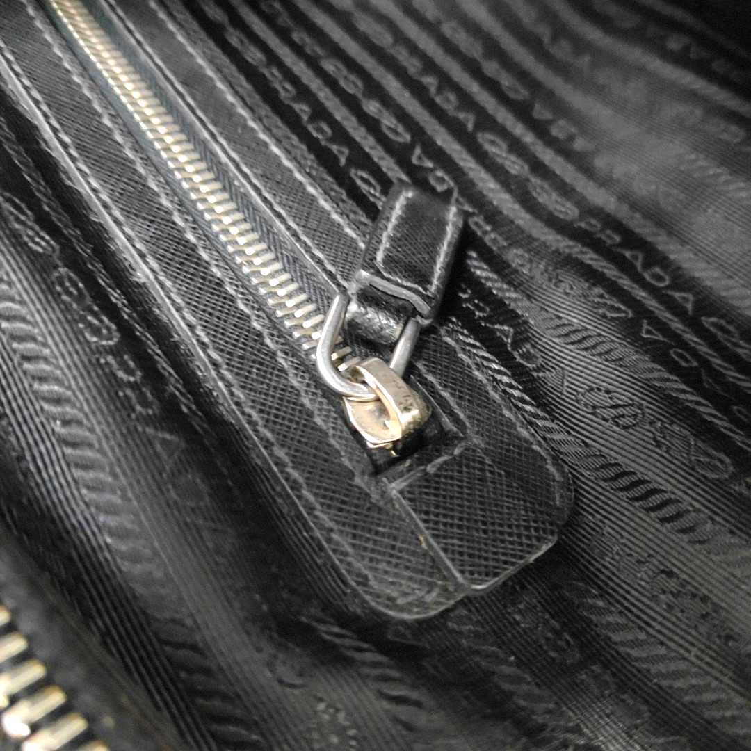 PRADA Black Cowhide Cross Grain Handbag Silver Hardware-(SKU)-945045232