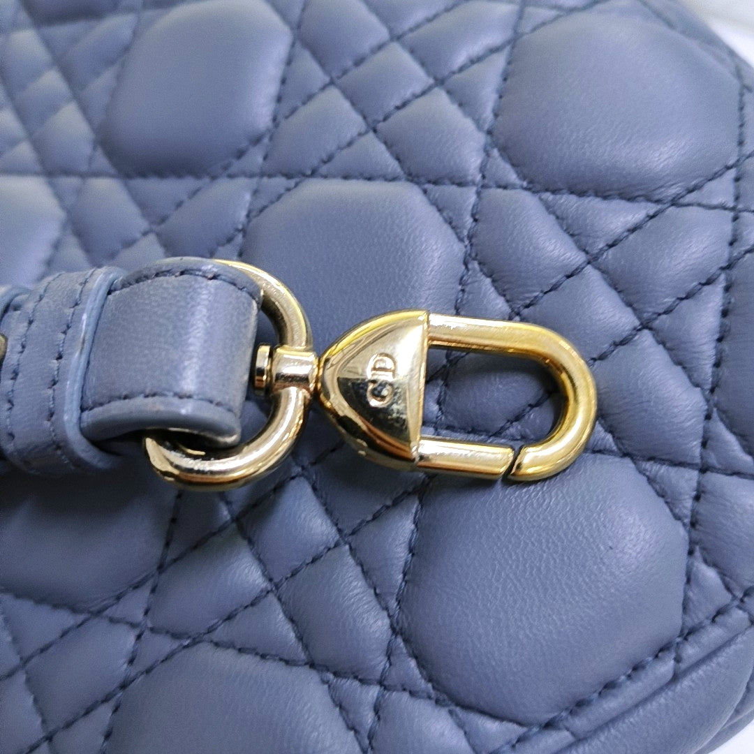 DIOR Lady Dior Small Light Blue Lamb Skin Quilted Diagonal Bag 4-Compartment Single Shoulder Bag Crossbody Handbag with Gold Hardware and Removable Shoulder Strap-(SKU)-967022715