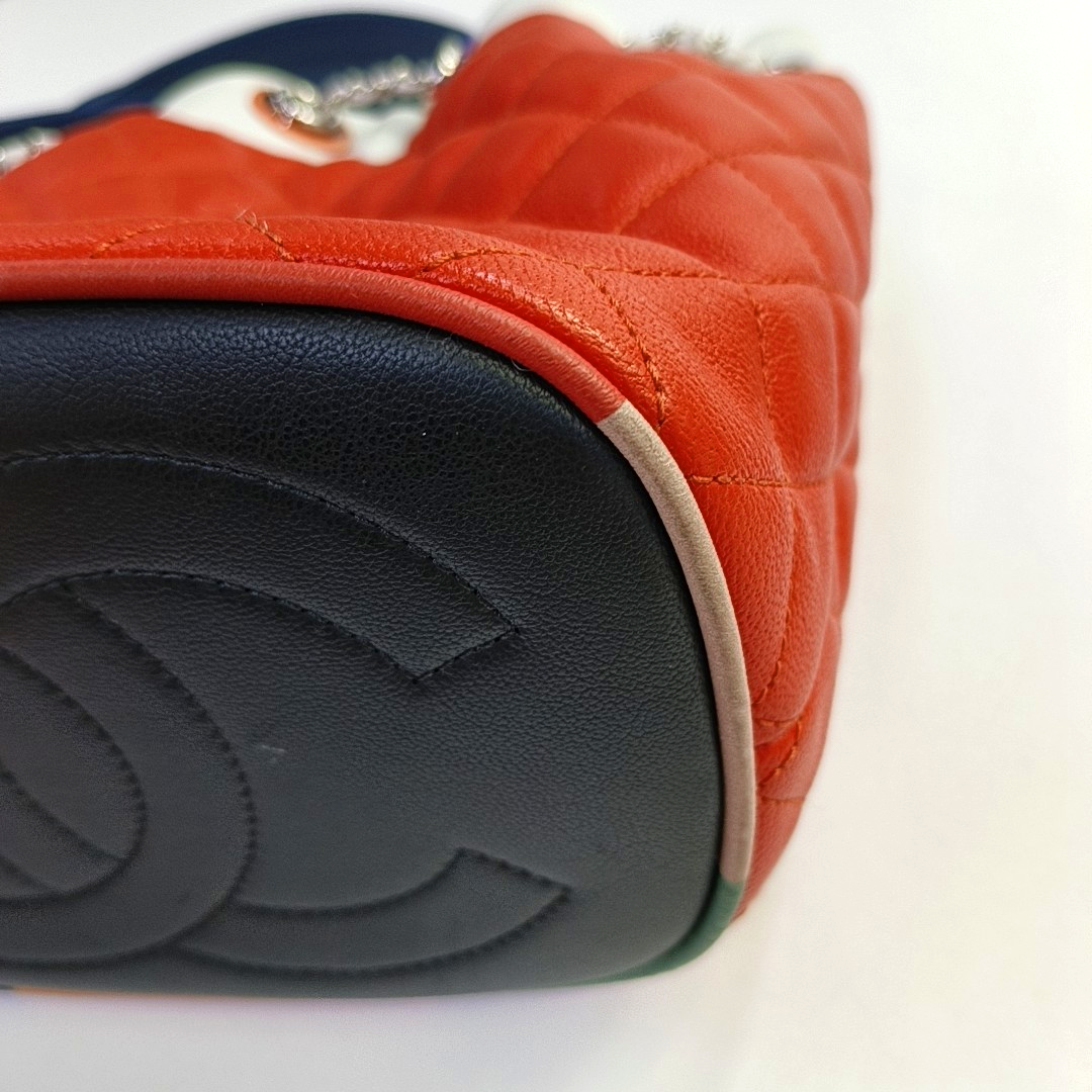 CHANEL DRAWSTRING Orange Lamb Skin Quilted Crossbody Shoulder Bag Tote Bag Silver Hardware 23K Clasp Removable Strap-(SKU)-946532284