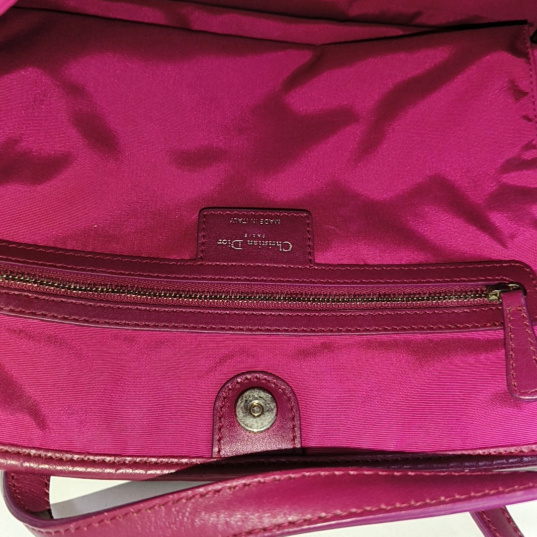 DIOR Panarea Cerise Coated Canvas Weave Pattern Jacquard Single Shoulder Bag Handbag Silver Hardware-(SKU)-954096914