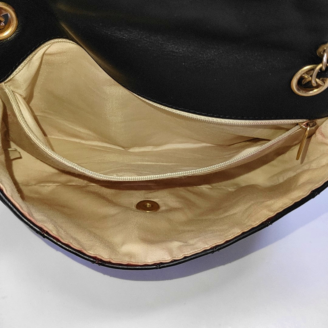 CHANEL CLASSIC FLAP Medium-sized Black Lamb Skin Quilted Monogram Crossbody Bag Shoulder Bag 14 Clasp Golden Hardware-(SKU)-970125133
