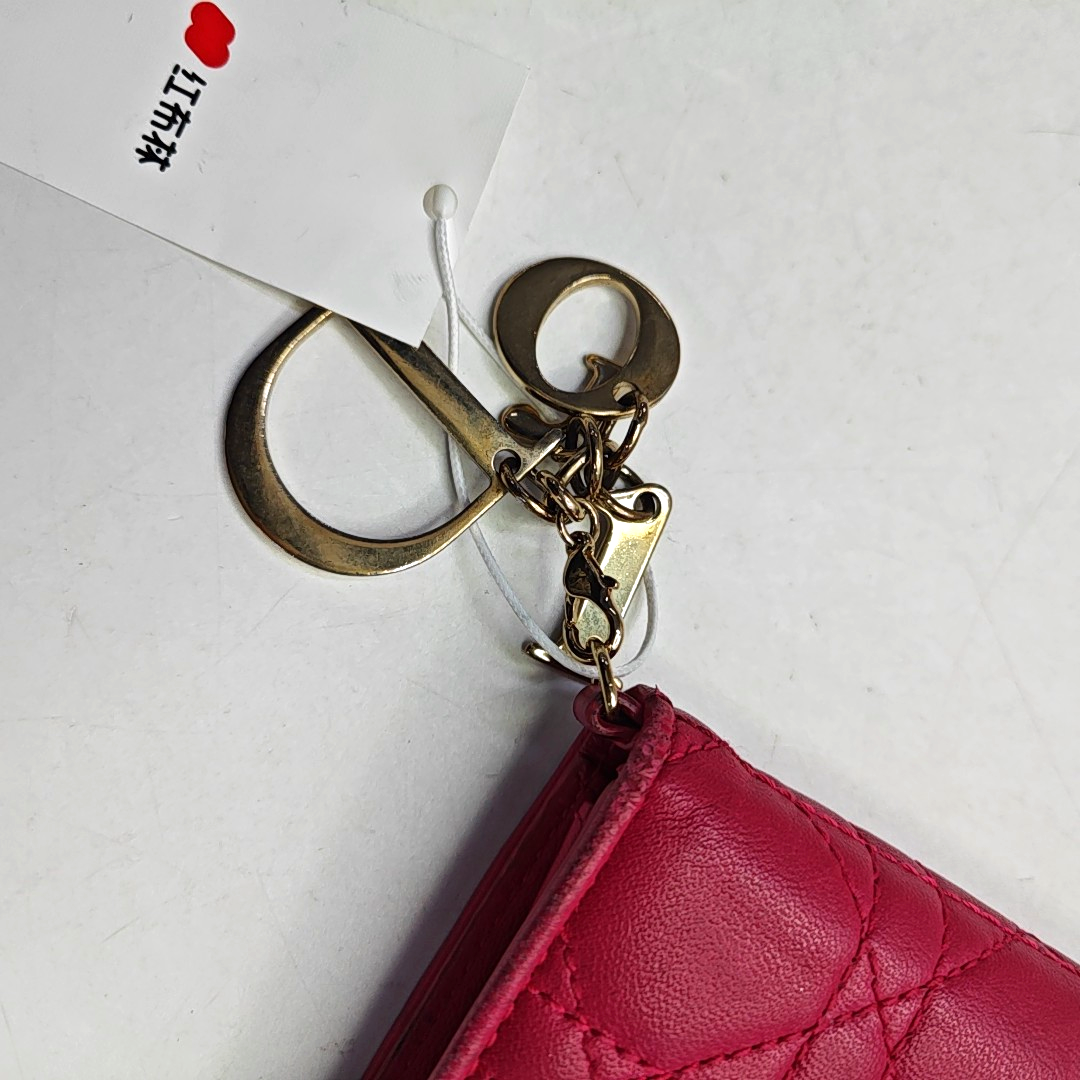 DIOR Lady Dior Fuchsia sheepskin cannage-quilted wallet Golden hardware-(SKU)-959164811