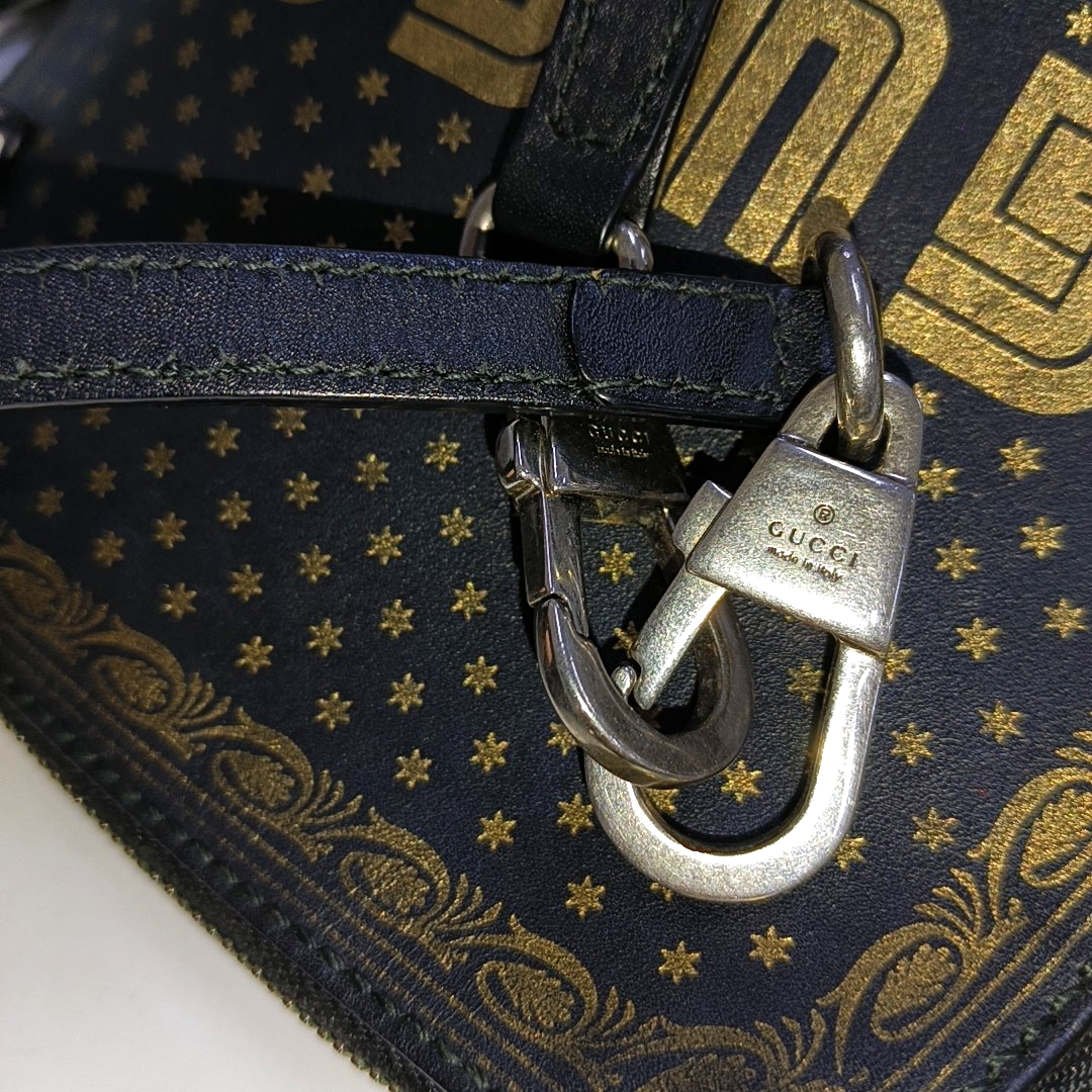 GUCCI Gucci x Sega Black Cowhide Printed Crossbody Bag Single Shoulder Bag Silver Hardware Removable shoulder strap-(SKU)-942931331