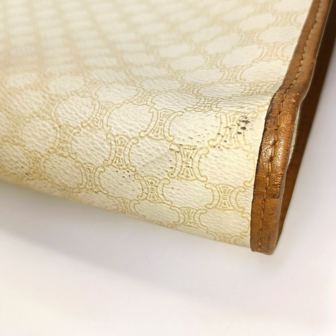 CELINE White Coated Canvas Triumph Handbag Golden hardware-(SKU)-953110143