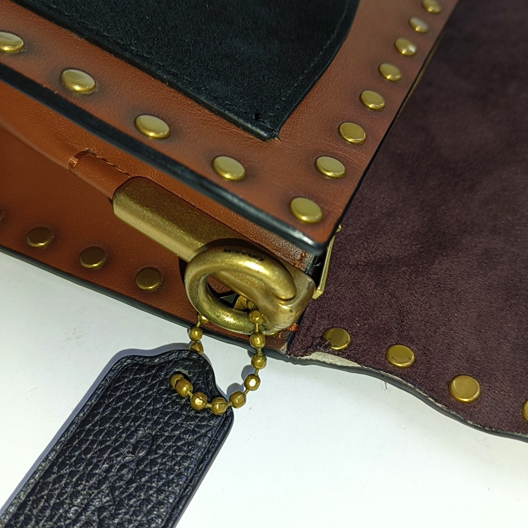 COACH TABBY 26 Black Leather Studs Crossbody Shoulder Bag Tote Shoulder Bag Golden hardware shoulder straps-(SKU)-940019966