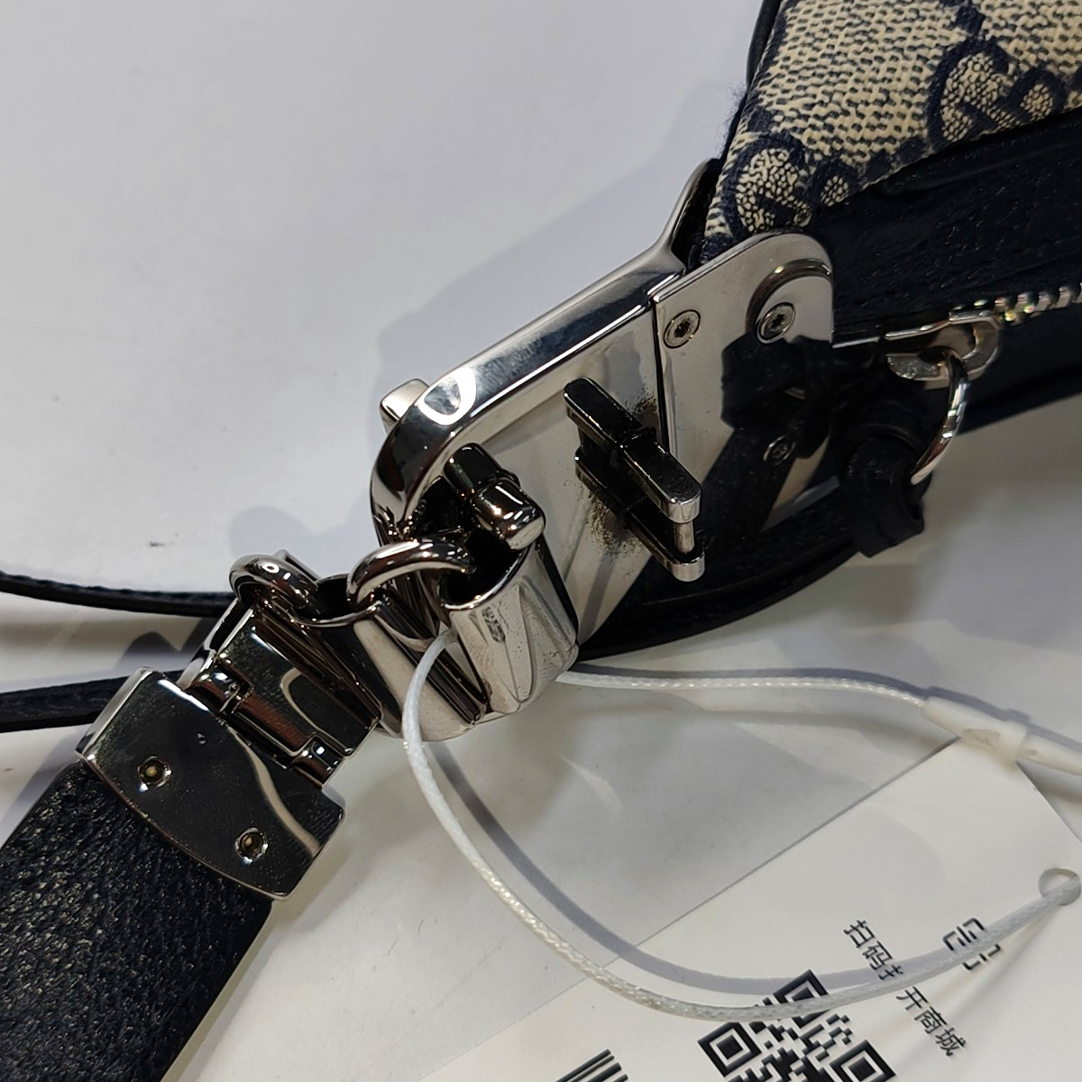 GUCCI Attache Small Beige Coated Canvas Monogram Striped Web Shoulder Bag Crossbody Bag Silver Hardware 2 Removable Straps-(SKU)-942240988