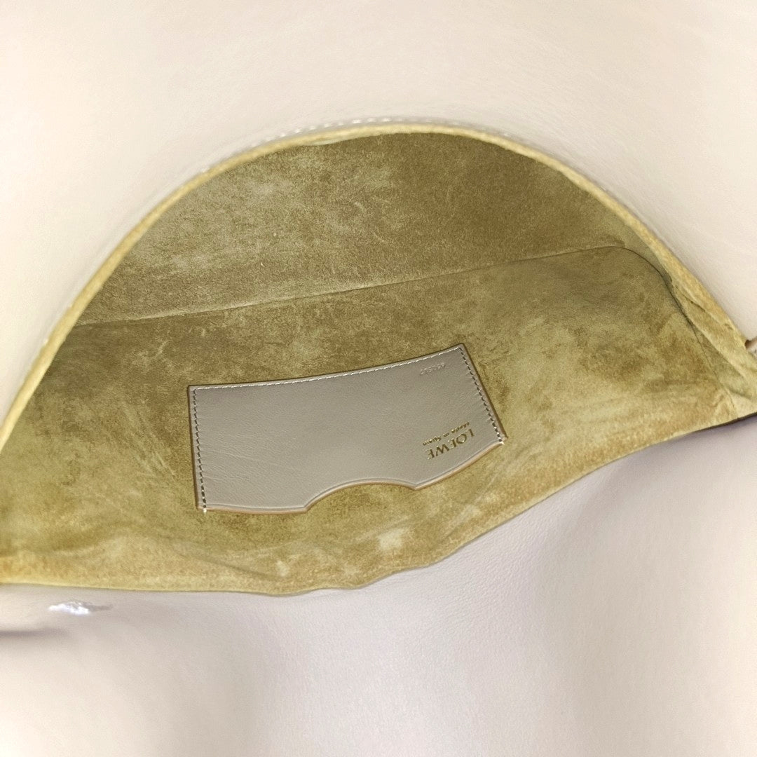 LOEWE Ola Medium Size Beige Calfskin Single Shoulder Bag Gold Hardware 2 Removable Straps-(SKU)-967585055