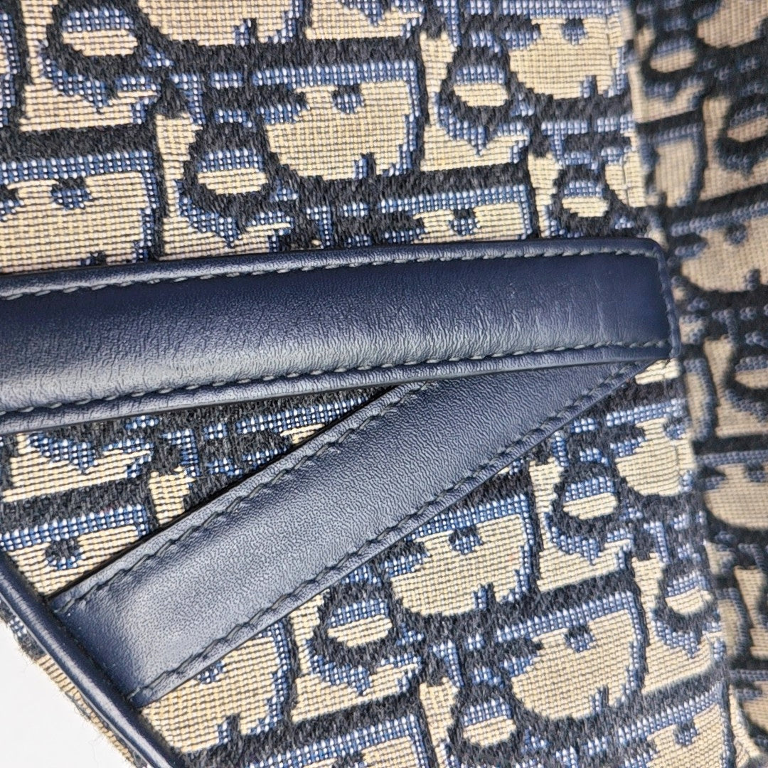 DIOR Saddle Mini Blue Canvas Monogram Saddle Bag Crossbody Shoulder Bag with Gold Hardware, Detachable Strap, Complete Accessories-(SKU)-967687563
