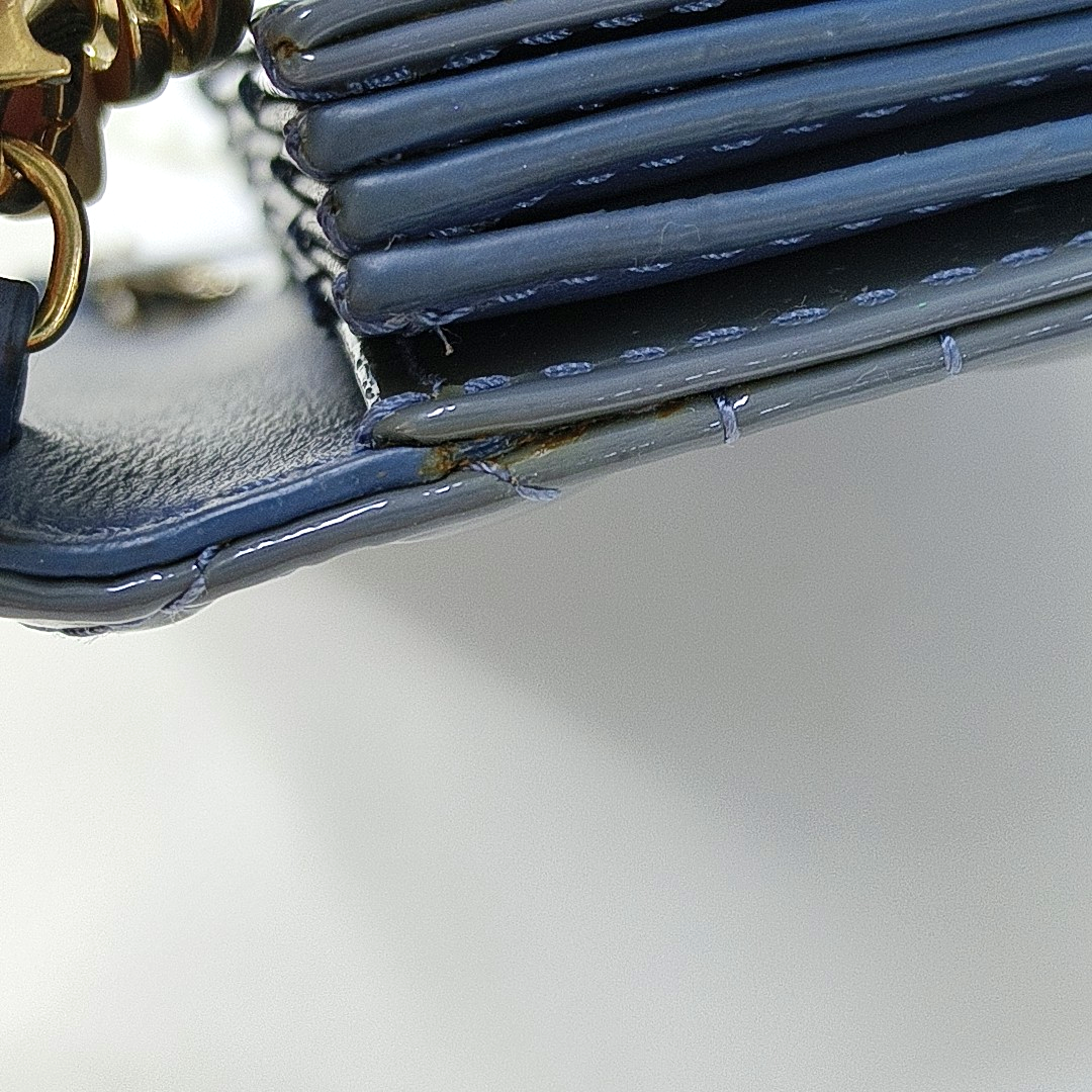 DIOR Lady Dior Blue patent leather cannage-quilted Lady Dior bag crossbody bag Golden hardware Removable shoulder strap-(SKU)-957695100