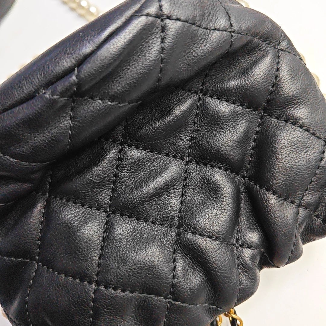 CHANEL DRAWSTRING Mini Black Calfskin Quilted Crossbody Shoulder Bag with Gold Hardware, 31 openings-(SKU)-965301985