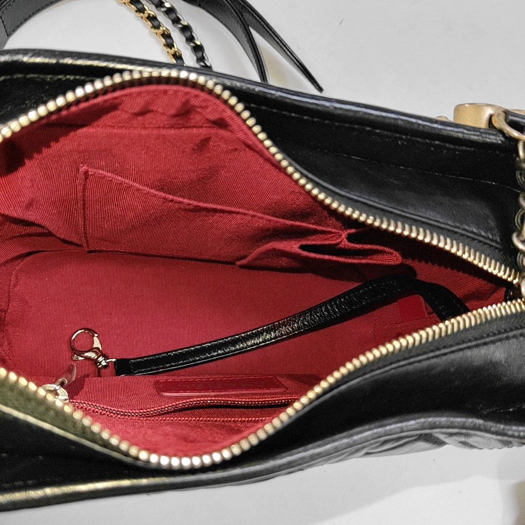 CHANEL GABRIELLE Small Black Leather Quilted Intrecciato Bag Crossbody Bag Single Shoulder Bag Golden Silver Ruthenium Hardware 26cm Removable Strap Accessories Complete-(SKU)-949455868