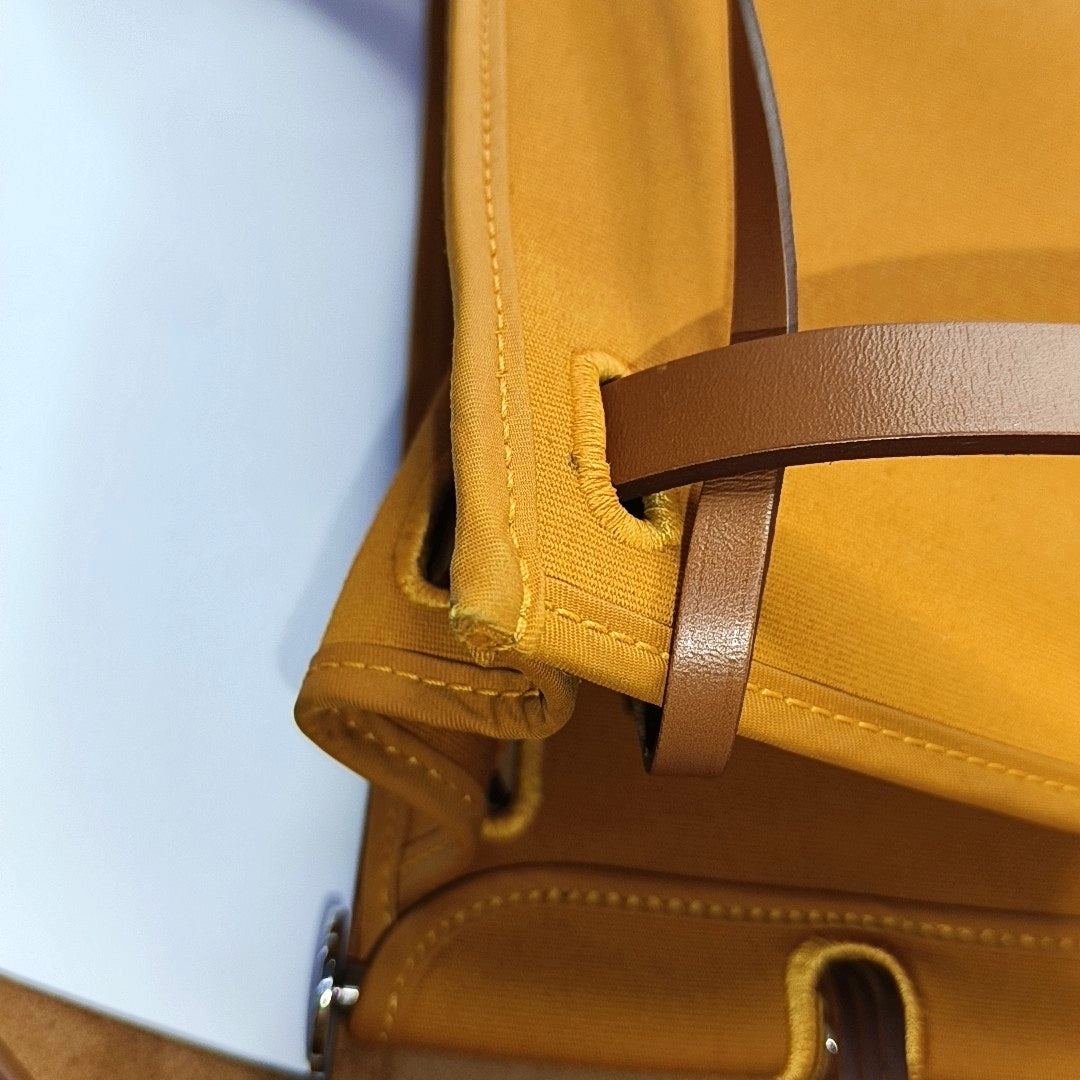 HERMÈS Herbag 31 Sun Yellow Canvas Shoulder Bag Tote Bag Crossbody Bag Silver Hardware C Removable Shoulder Strap-(SKU)-968658898