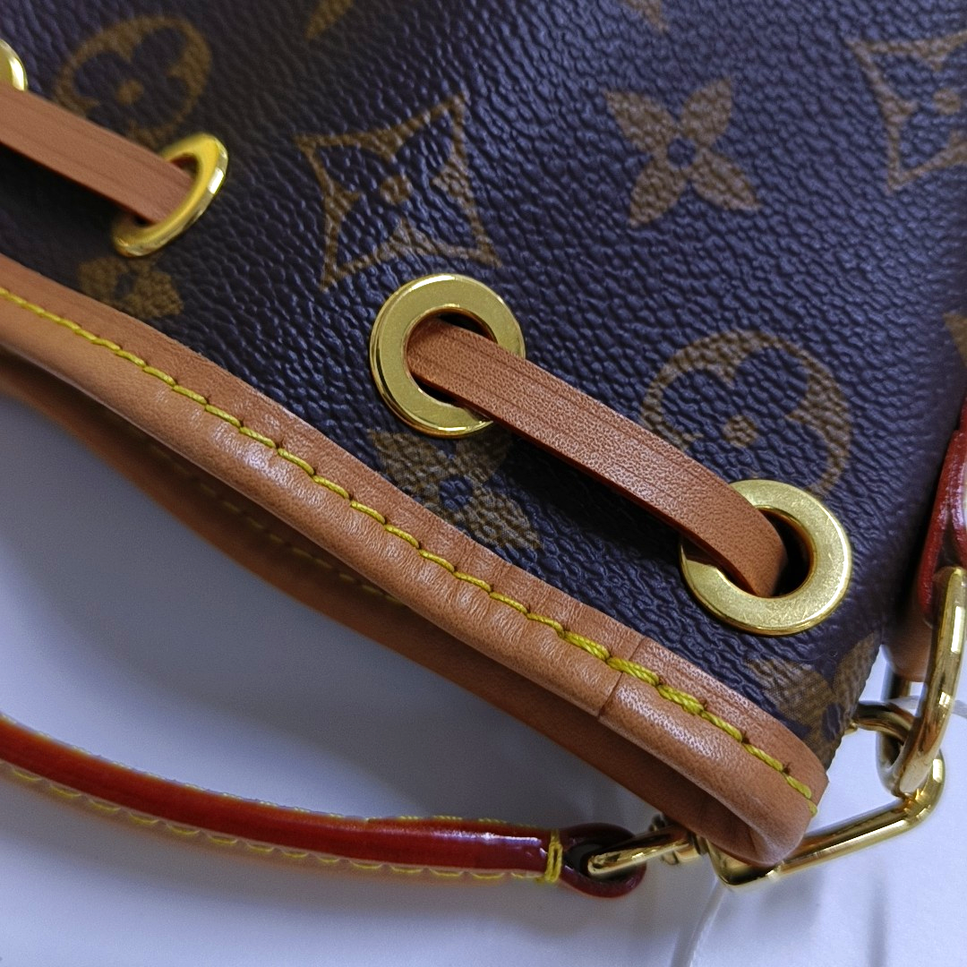 LOUIS VUITTON NOÉ Nano Brown Coated Canvas Monogram Vernis Bucket Bag Shoulder Bag Crossbody Handbag with 2 Detachable Straps-(SKU)-963381502