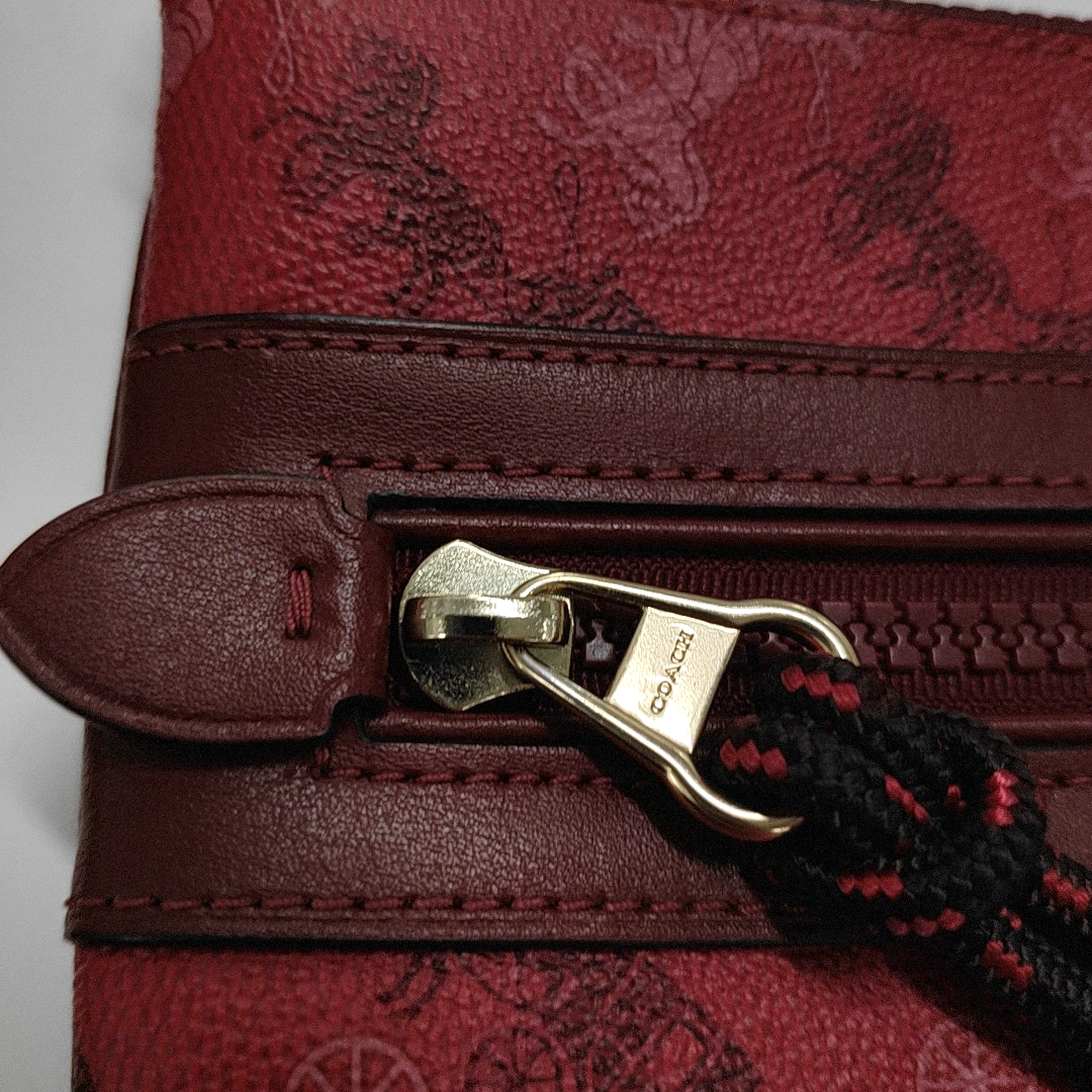 COACH ACADEMY Red Coated Canvas Carriage Tote Bag Clutch Golden hardware-(SKU)-14078006