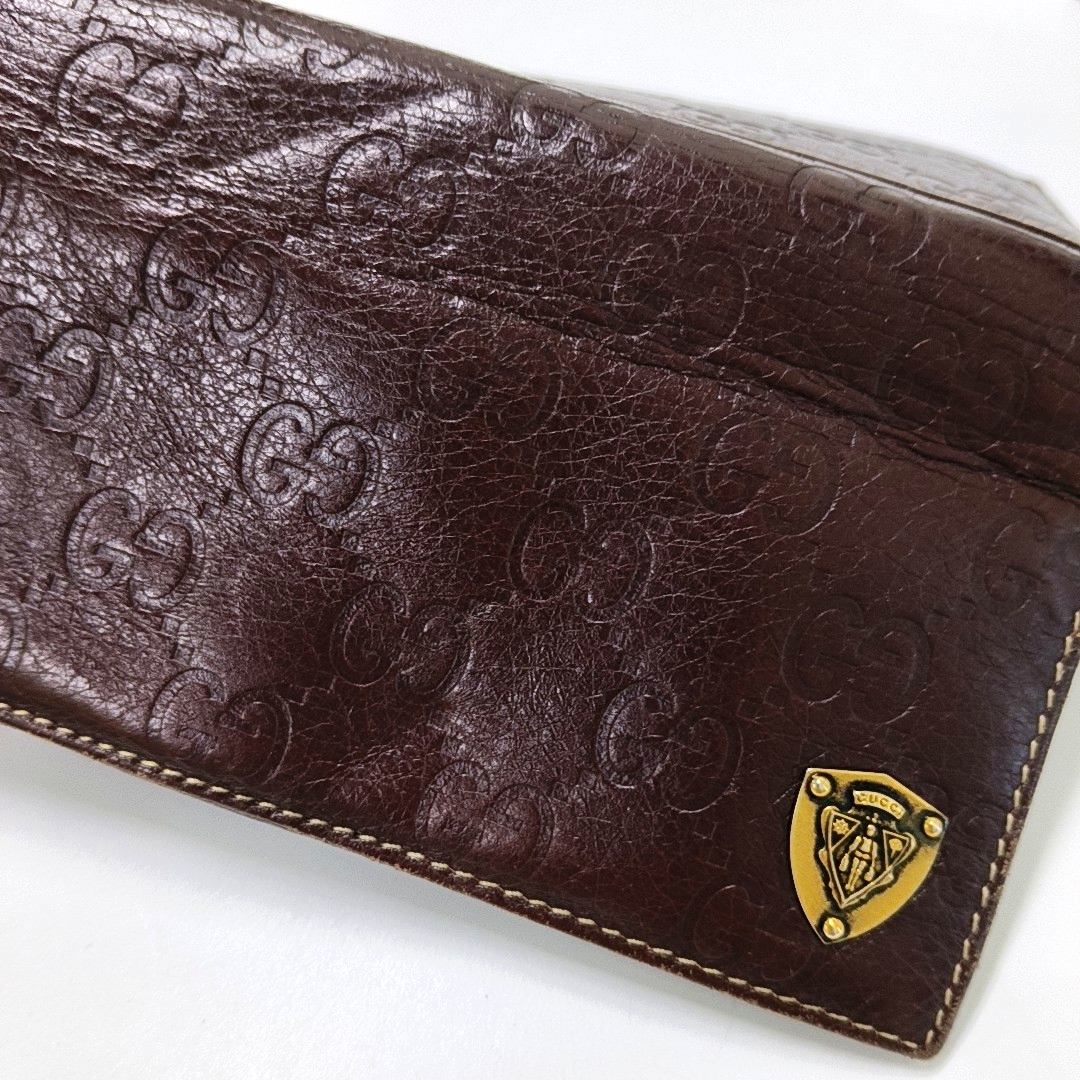 GUCCI Dark Brown Cowhide Monogrammed Texture Wallet Golden hardware-(SKU)-939278026