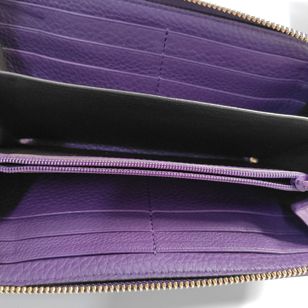 GUCCI Soho Purple Lamb Skin Fringe Wallet Golden hardware-(SKU)-960627155