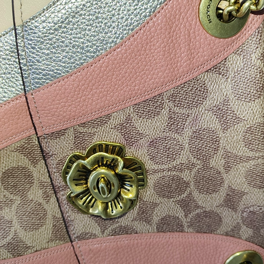COACH PARKER 26 Multicolor Coated Canvas Monogram Camellia Crossbody Shoulder Bag Golden hardware-(SKU)-939985782