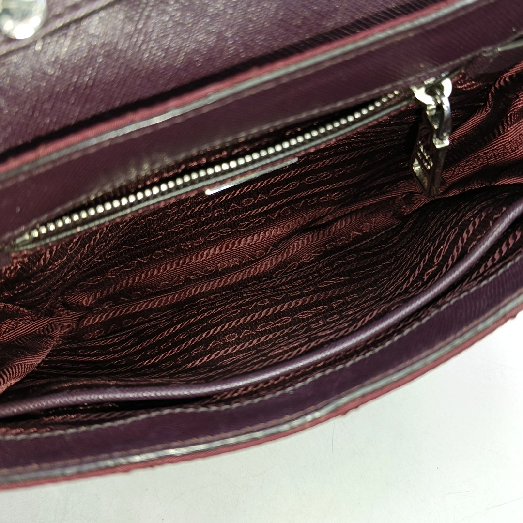 PRADA Burgundy Fabric Quilted Single Shoulder Bag Crossbody Bag Silver Hardware Removable shoulder strap-(SKU)-952724345