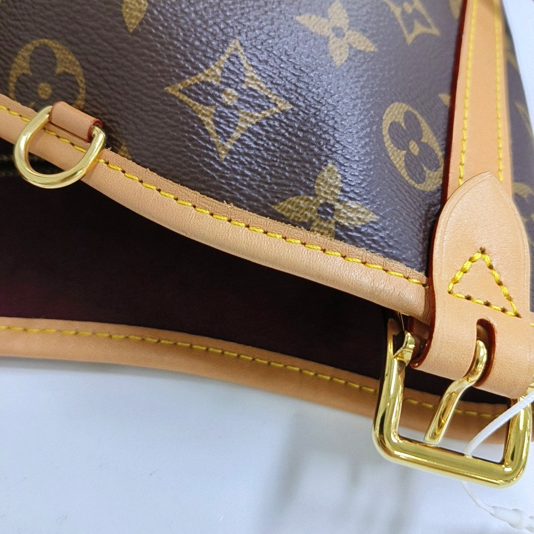 LOUIS VUITTON CARRYALL Medium Brown Coated Canvas Monogram Shoulder Bag Tote Bag Golden Hardware Removable Shoulder Strap-(SKU)-968874319