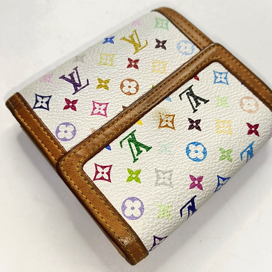 LOUIS VUITTON INTERNATIONAL White Tricolor Coated Canvas Monogrammed Wallet Golden hardware-(SKU)-956534892