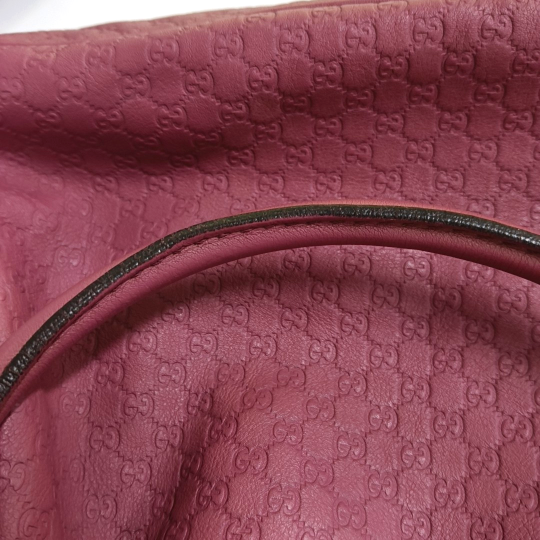 GUCCI Sukey Pink Cowhide Old Flower Embossed Handbag Golden hardware-(SKU)-948483016